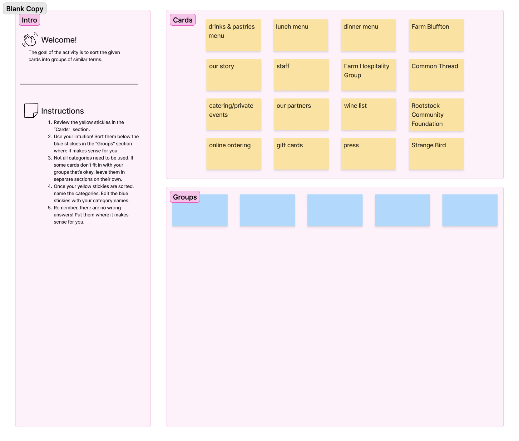 Card sorting exercise